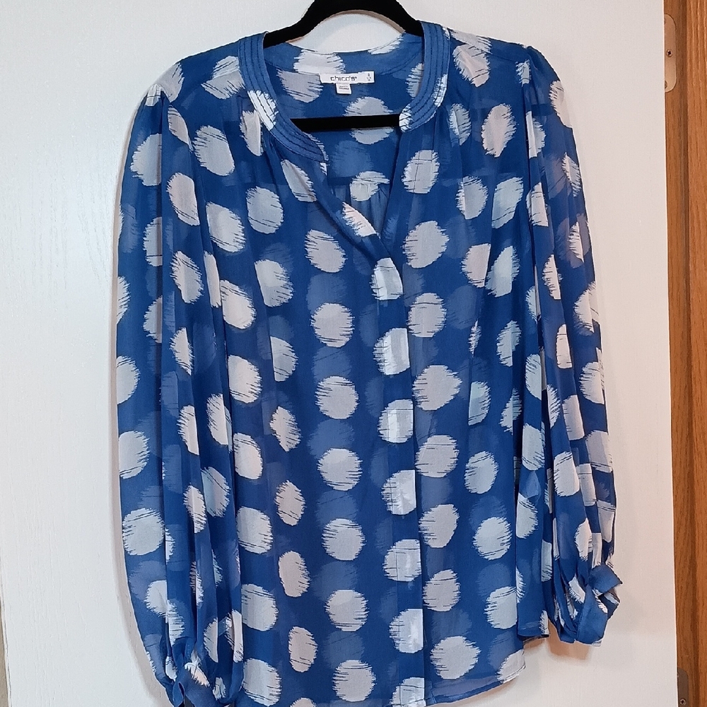 Chico's Navy and White Dot Blouse
